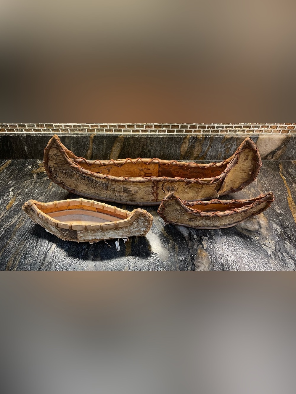 Birchwood Native American Handmade Canoe Decorative Set of 3 - 2/12” & 1/24”